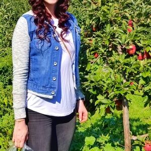 Denim Jacket with Grey sleeves and hood